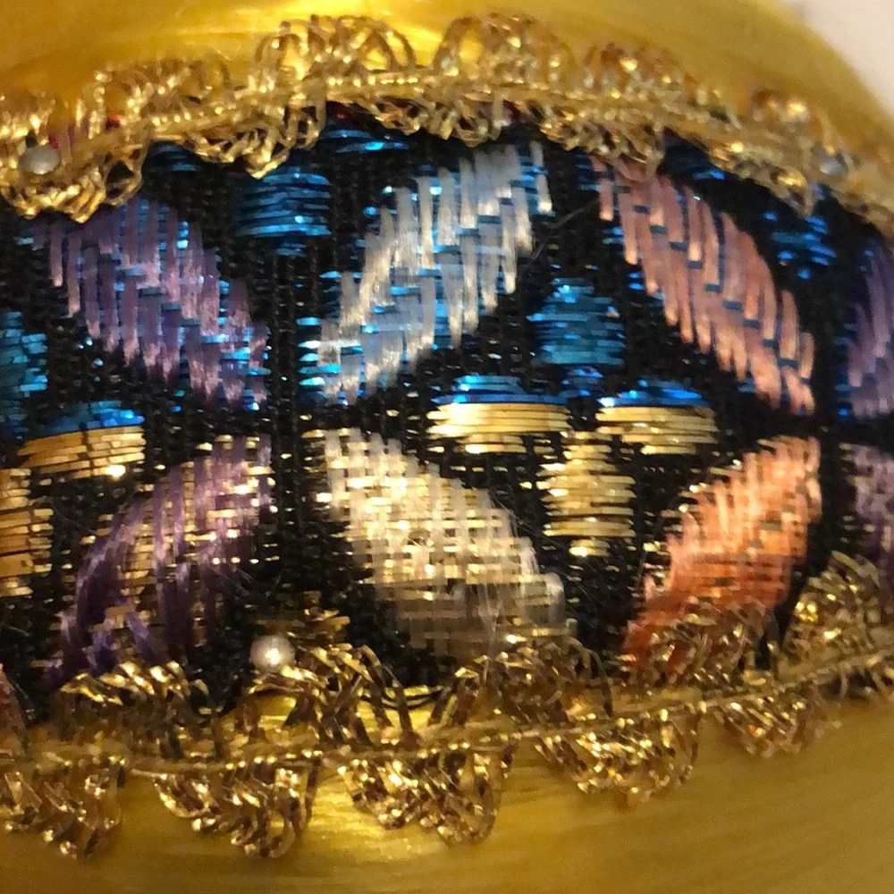Gold Silk Ball Ornament Yellow Silk beaded ornament mid century Christmas